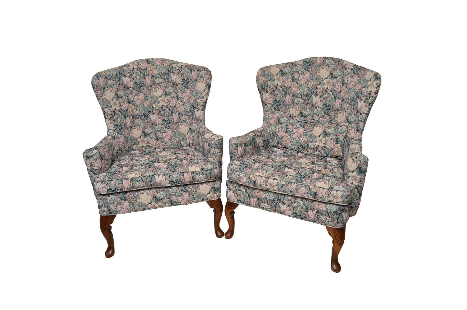Pair of Queen Anne Style Wingback Chairs