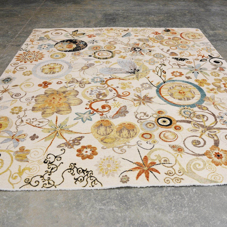 Hand-Knotted Indian Garden Wool Area Rug