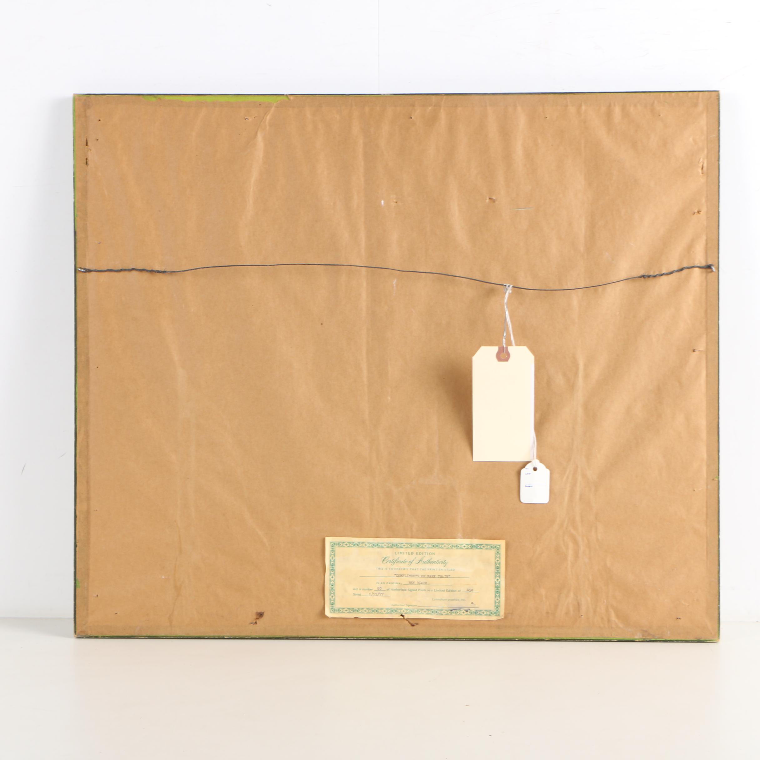 Limited Edition Offset Lithograph after Ben Black's "Compliments of Mark Twain"