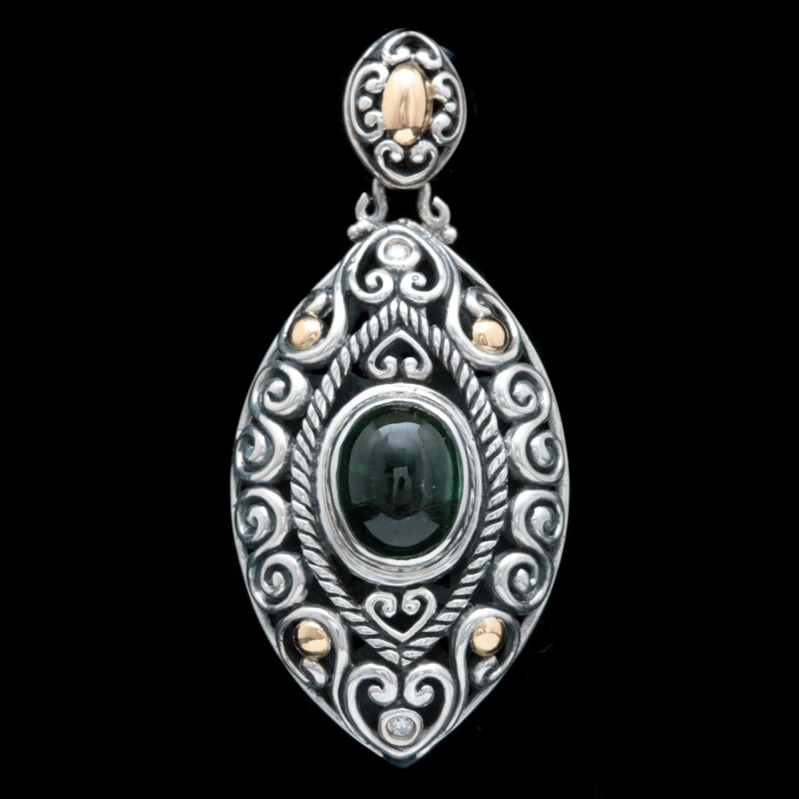 Robert Manse Sterling Silver, 18K Gold, Green Tourmaline and Diamond Pendant