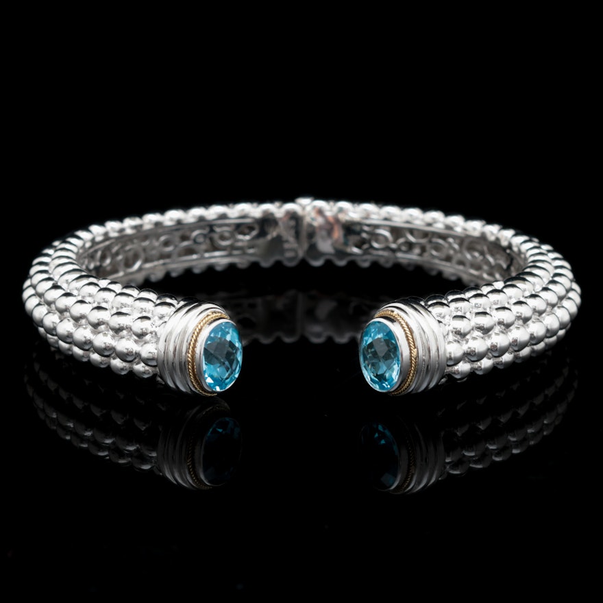 Robert Manse Sterling Silver, 18K Yellow Gold and Blue Topaz Bracelet