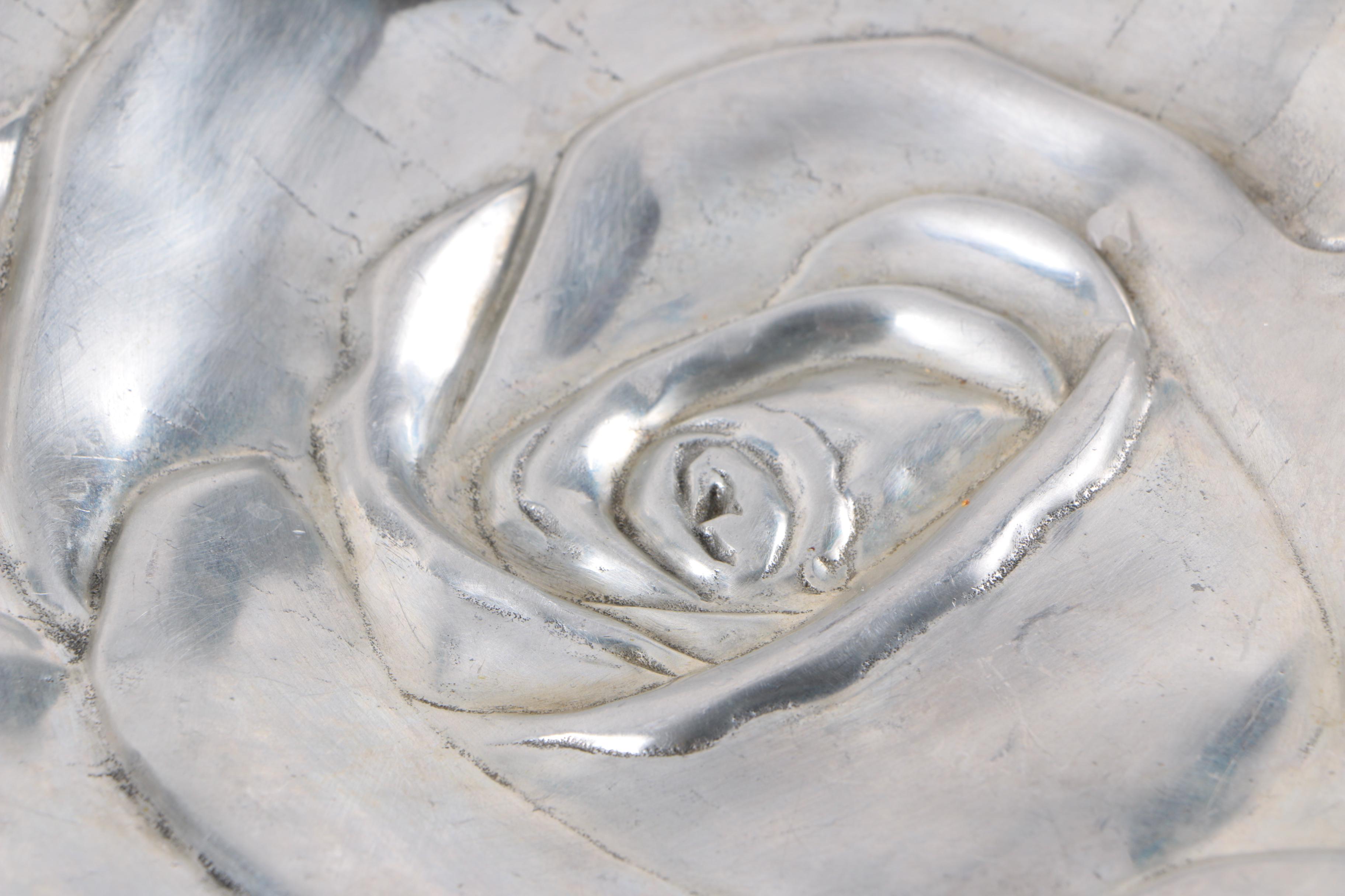 Alum Creations Rose Serving Platter and Nambe Salt and Pepper Shakers