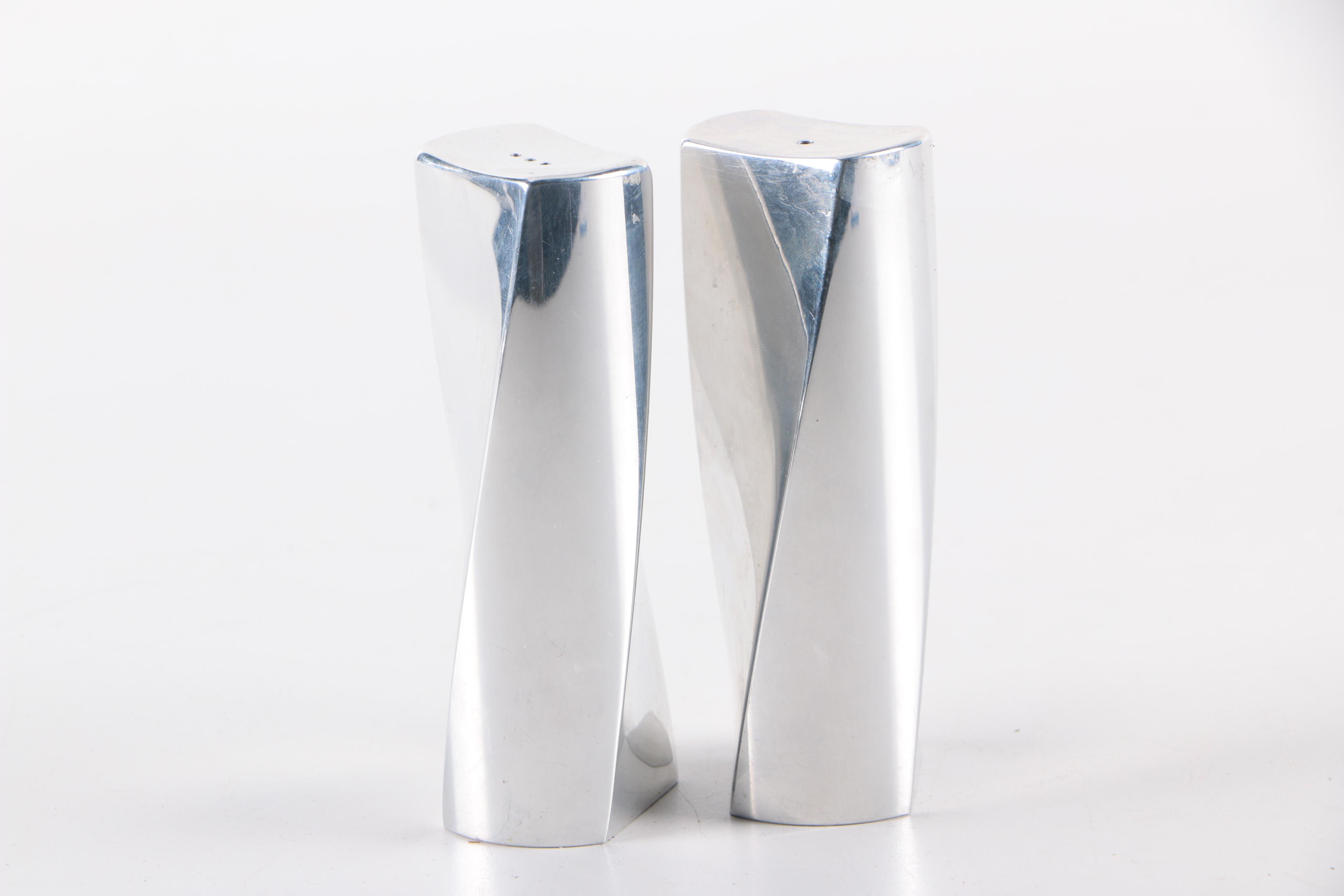 Alum Creations Rose Serving Platter and Nambe Salt and Pepper Shakers