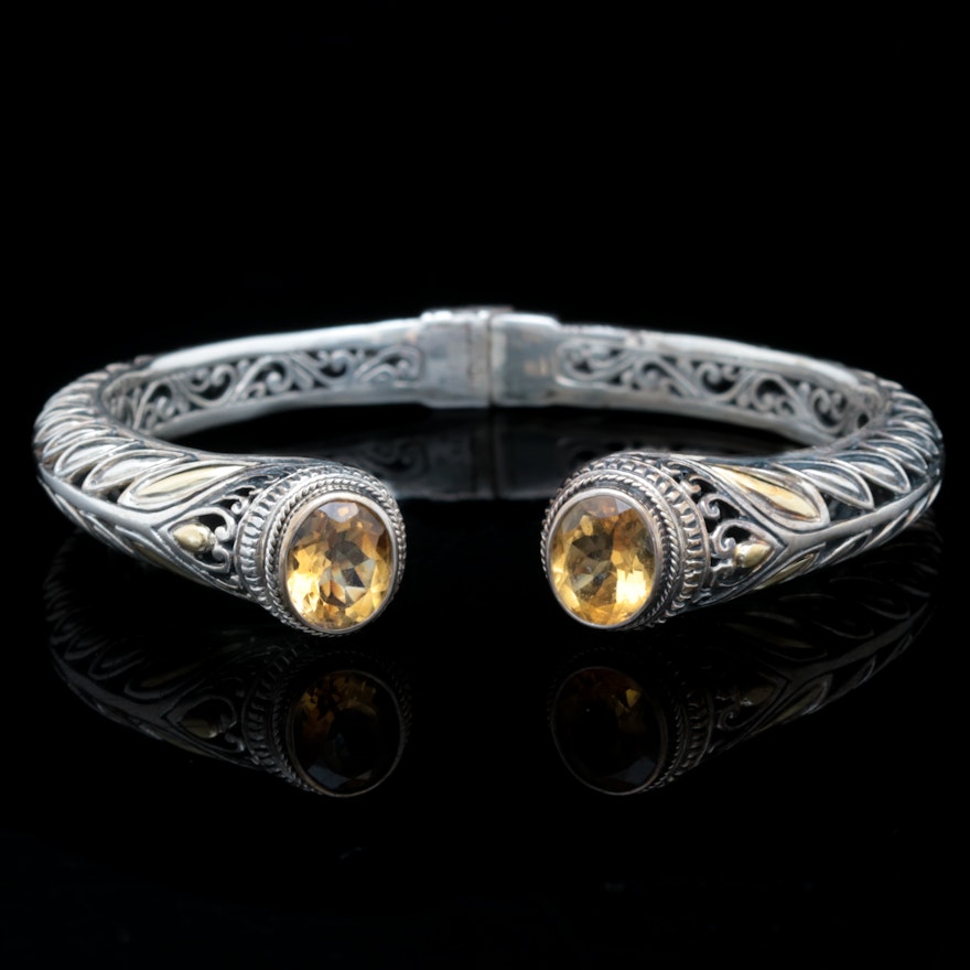 Robert Manse Sterling Silver, 18K Yellow Gold and Citrine Bracelet