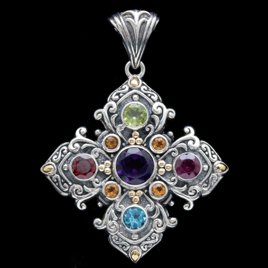 Robert Manse Sterling Silver, 18K Yellow Gold and Multi-Gemstone Pendant