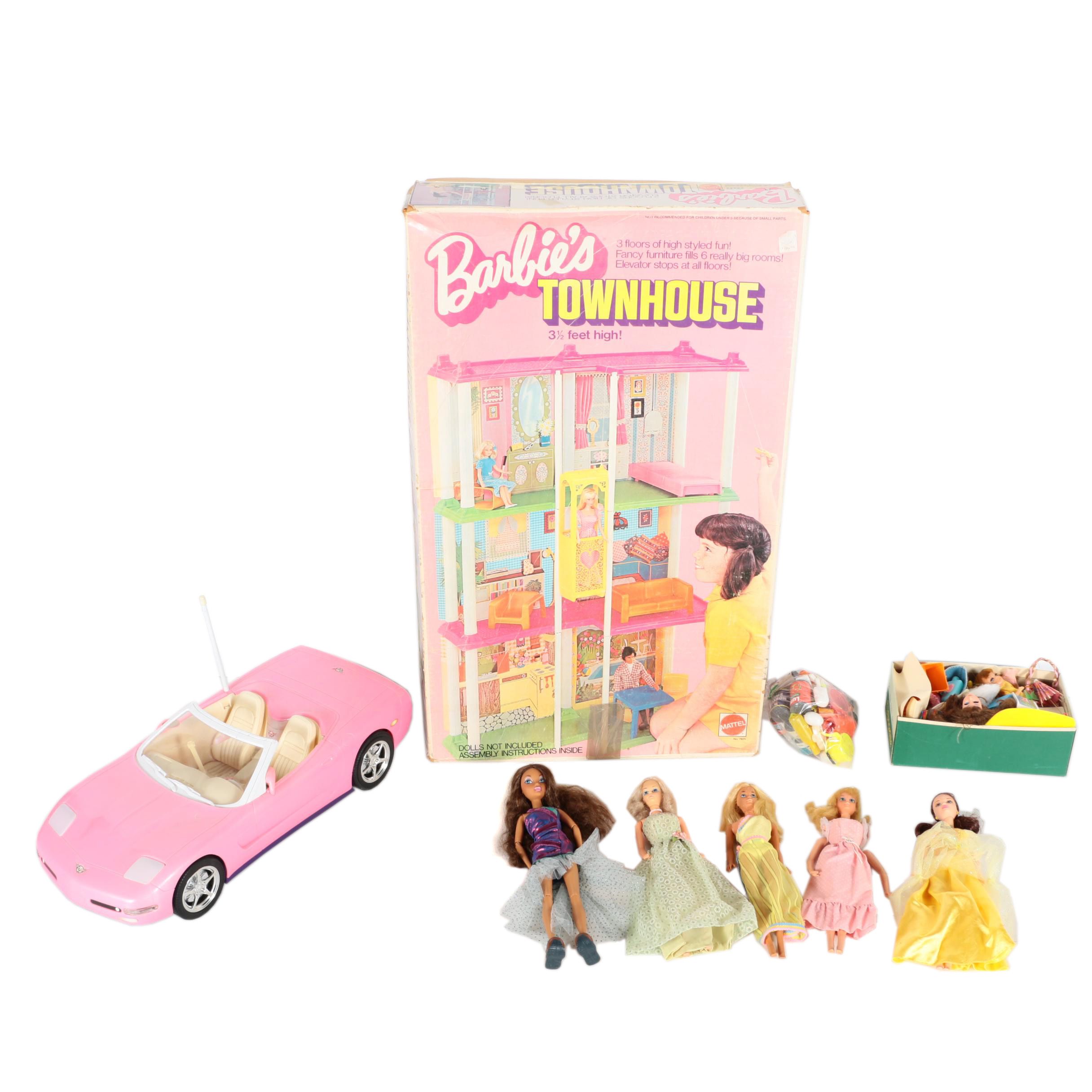 Vintage Barbie Townhouse, Dolls, and Accessories