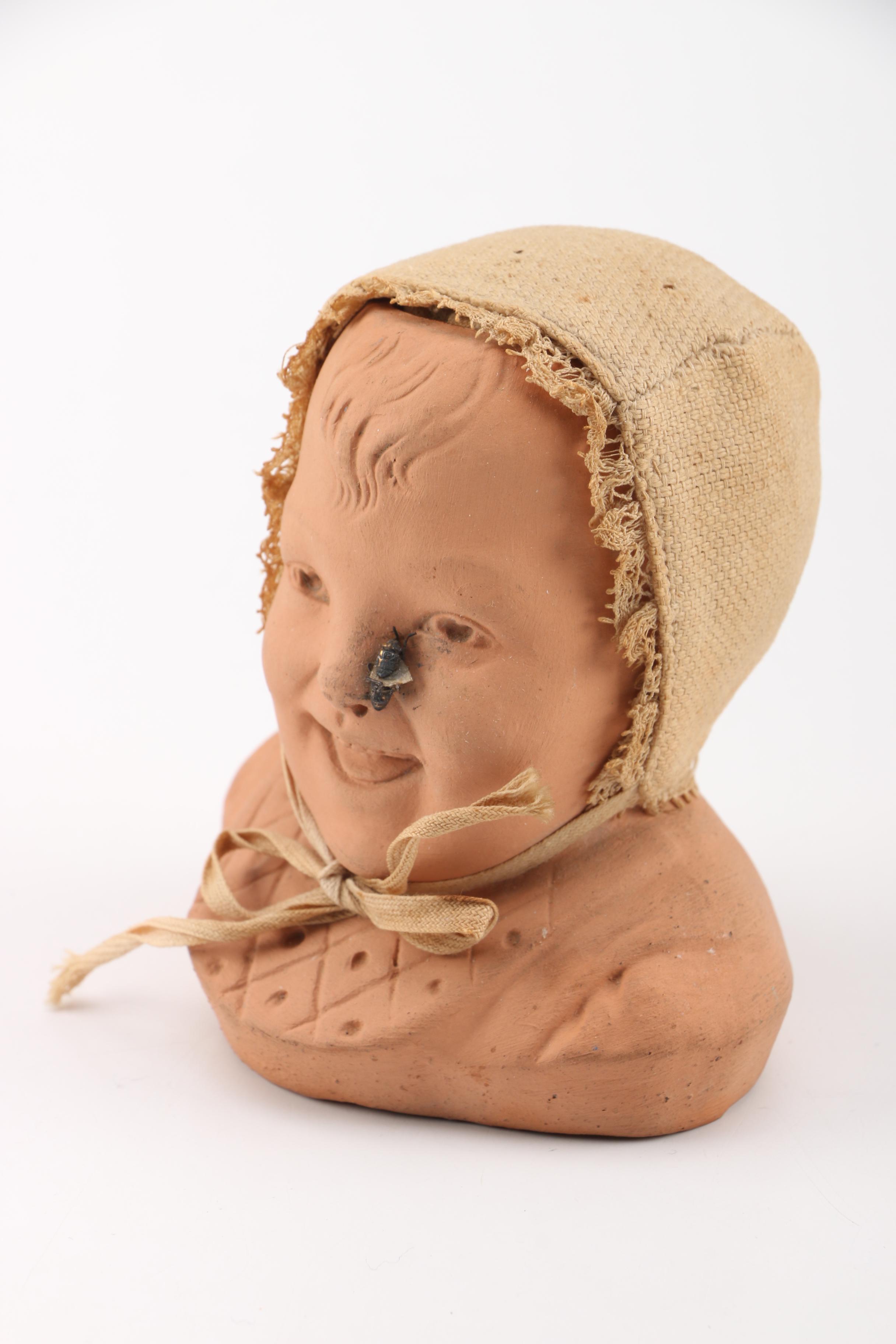 Antique GD Paris Depose Terracotta Laughing Baby Bust