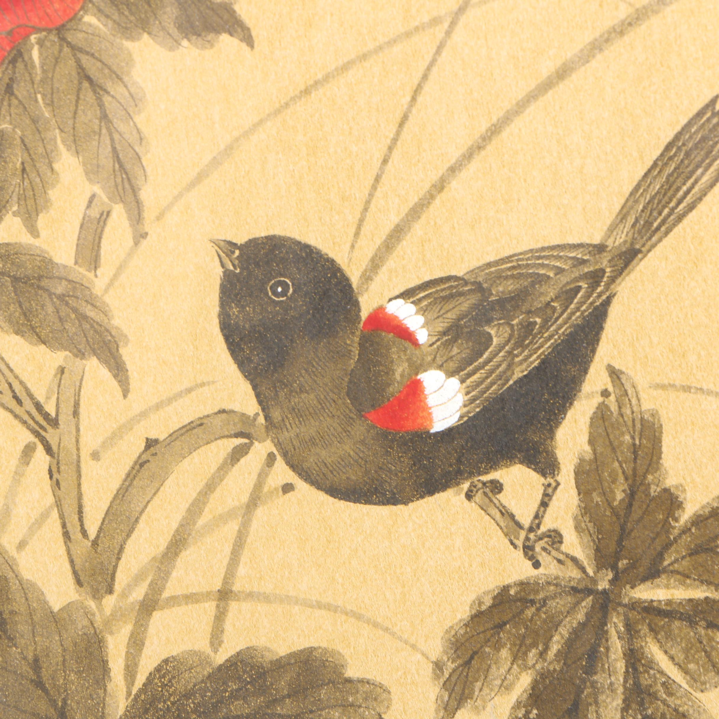 Johnny Lung Ink and Gouache Paintings "Butterfly" and "Red Winged Black Bird"