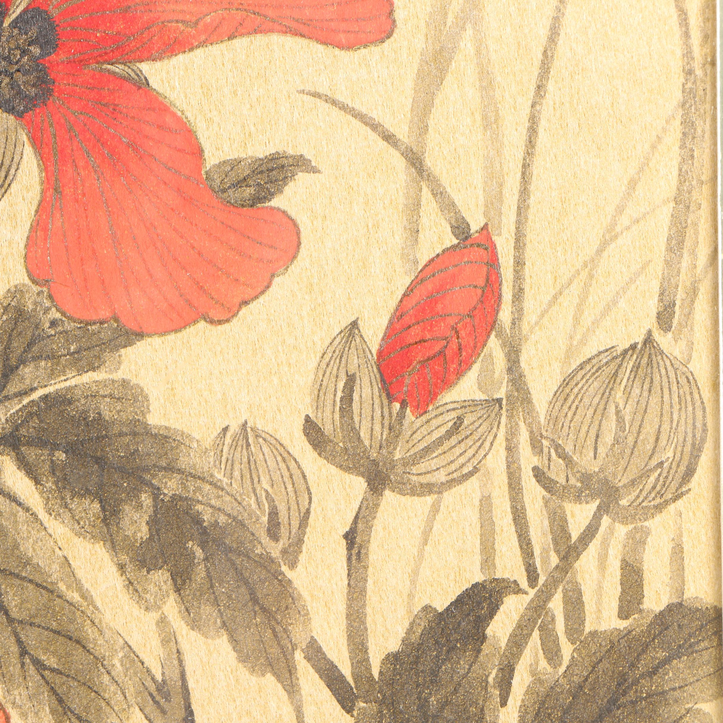 Johnny Lung Ink and Gouache Paintings "Butterfly" and "Red Winged Black Bird"