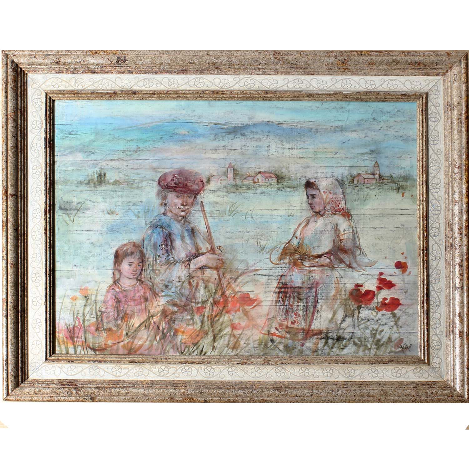 Original Signed Edna Hibel Oil on Silk