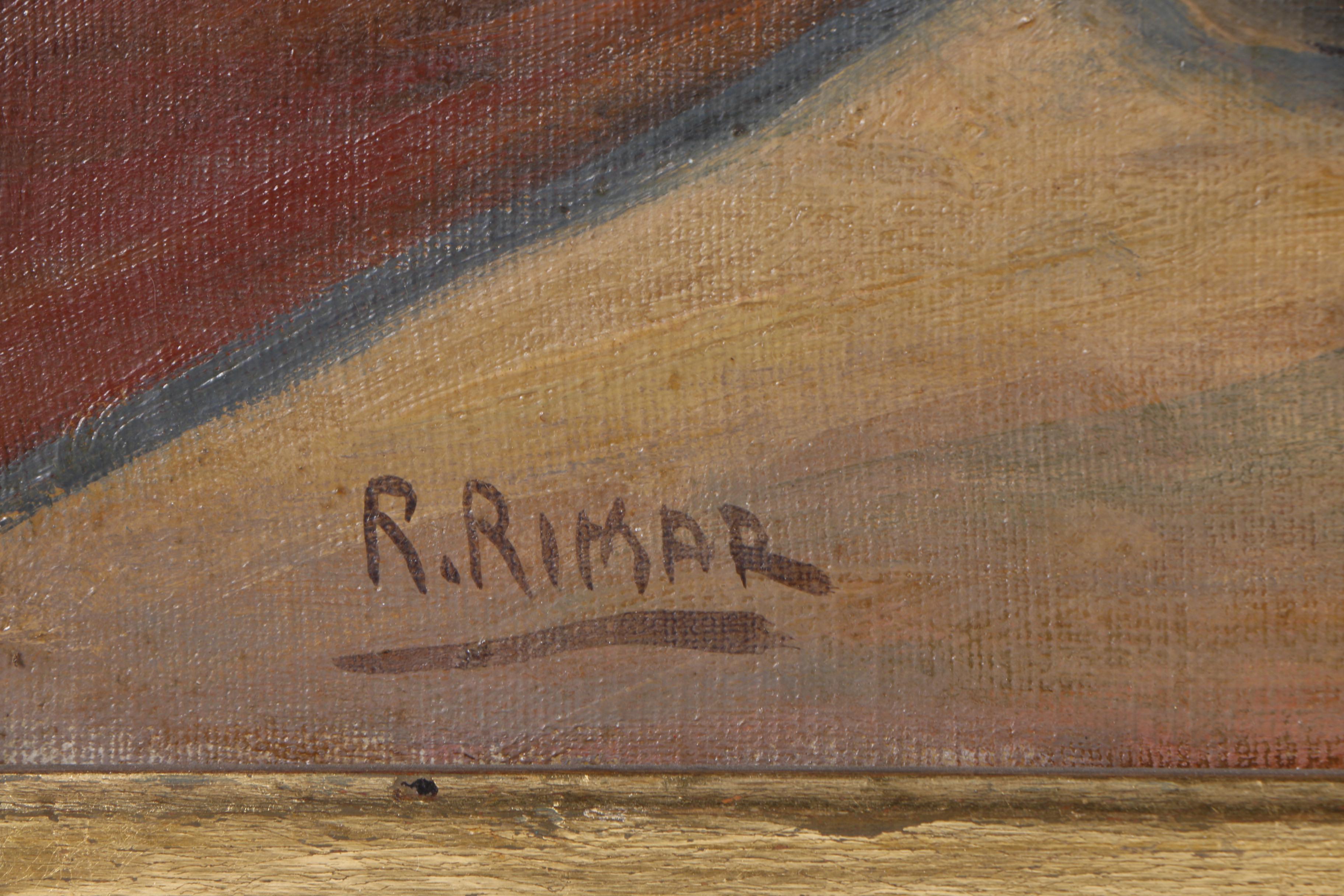 R. Rimar Oil Painting of Dutch Flower Market