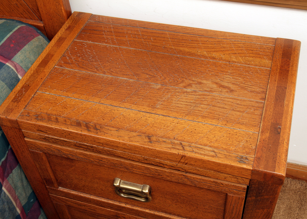 Circa 1980s "Windjammer" Twin Size Bed Frame and Nightstand by Young-Hinkle