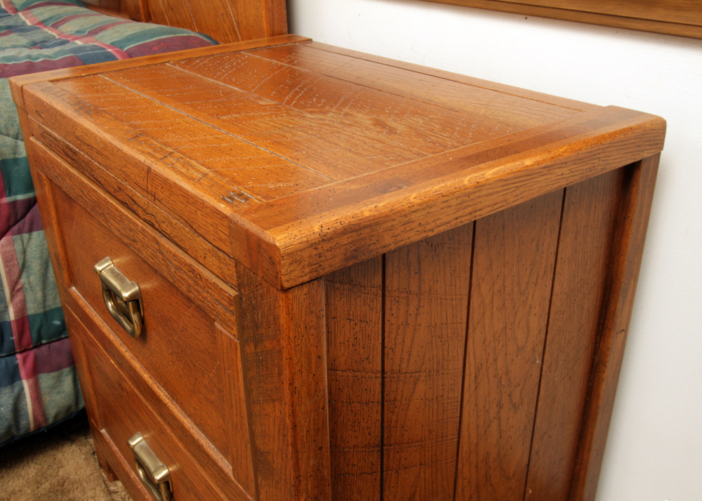 Circa 1980s "Windjammer" Twin Size Bed Frame and Nightstand by Young-Hinkle