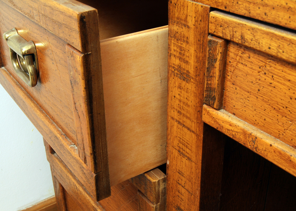Circa 1980s "Windjammer" Oak Desk with Hutch and Chair by Young-Hinkle