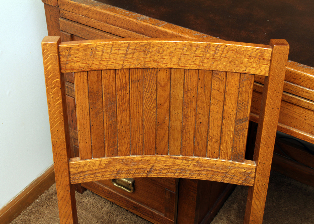 Circa 1980s "Windjammer" Oak Desk with Hutch and Chair by Young-Hinkle
