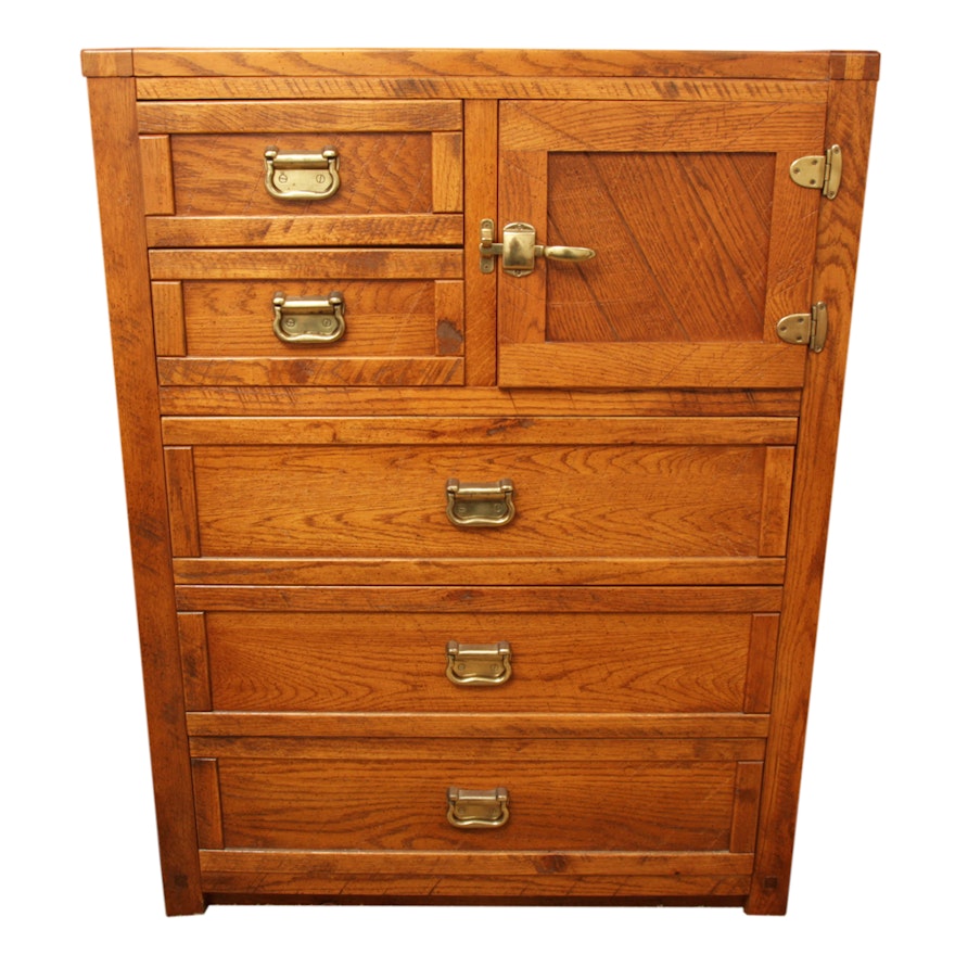 Circa 1980s "Windjammer" Oak Five-Drawer Chest by Young-Hinkle