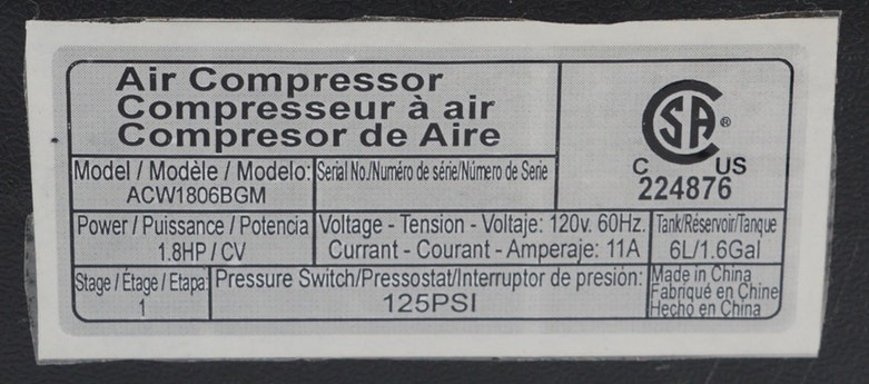 3 PRO 1.6 Gallon Oil- Free Hot Dog Compressor