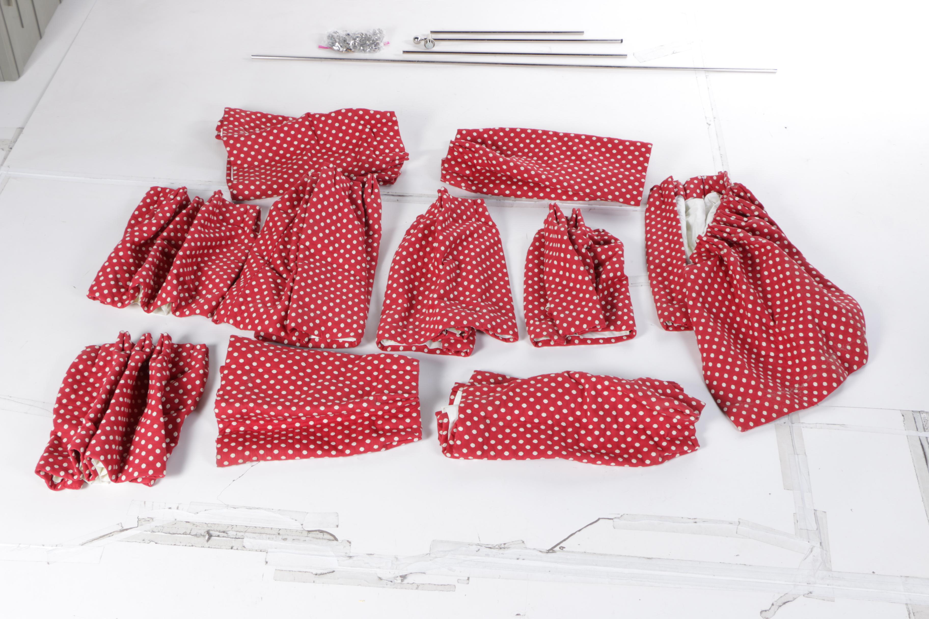 Red and White Curtains Panels and Valances