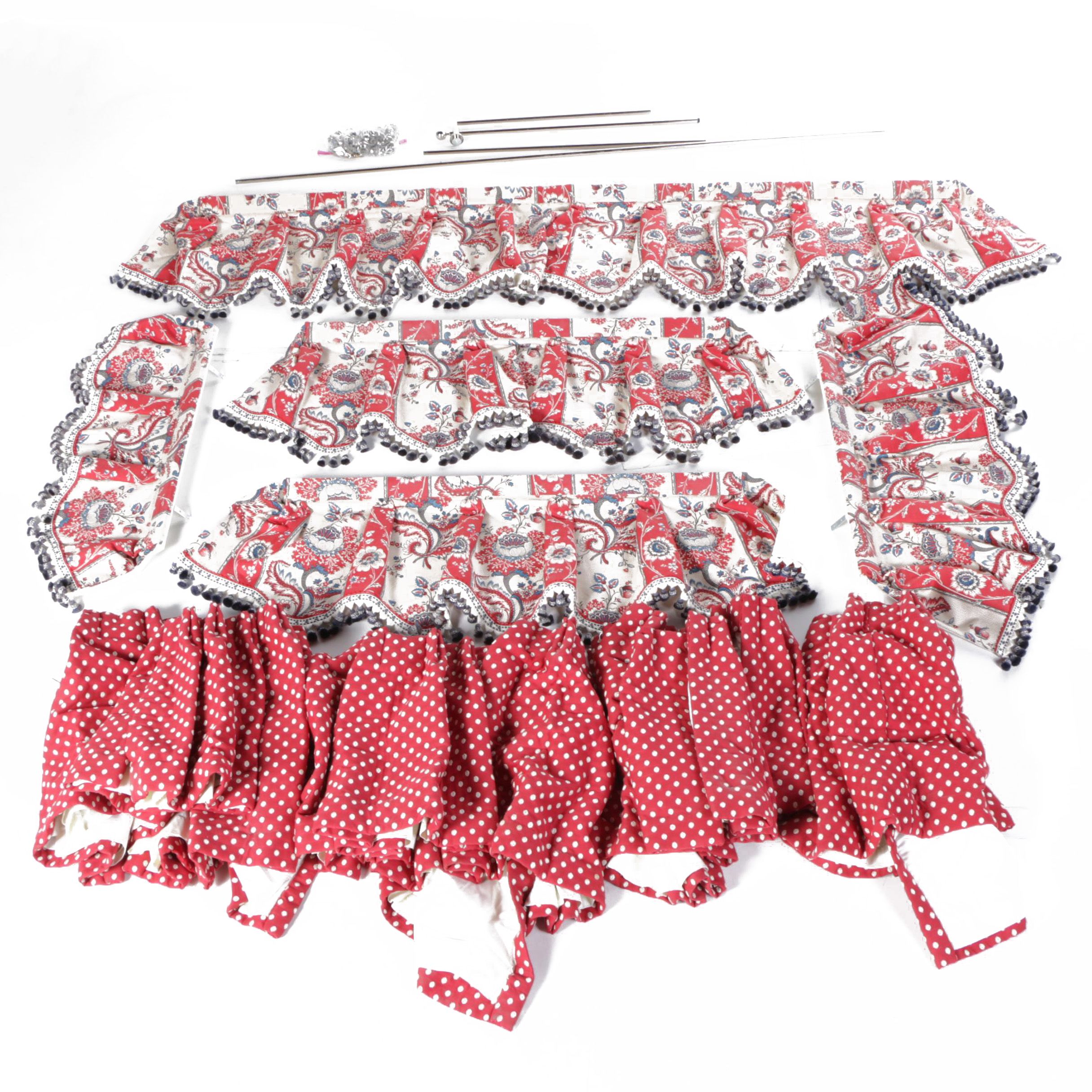 Red and White Curtains Panels and Valances