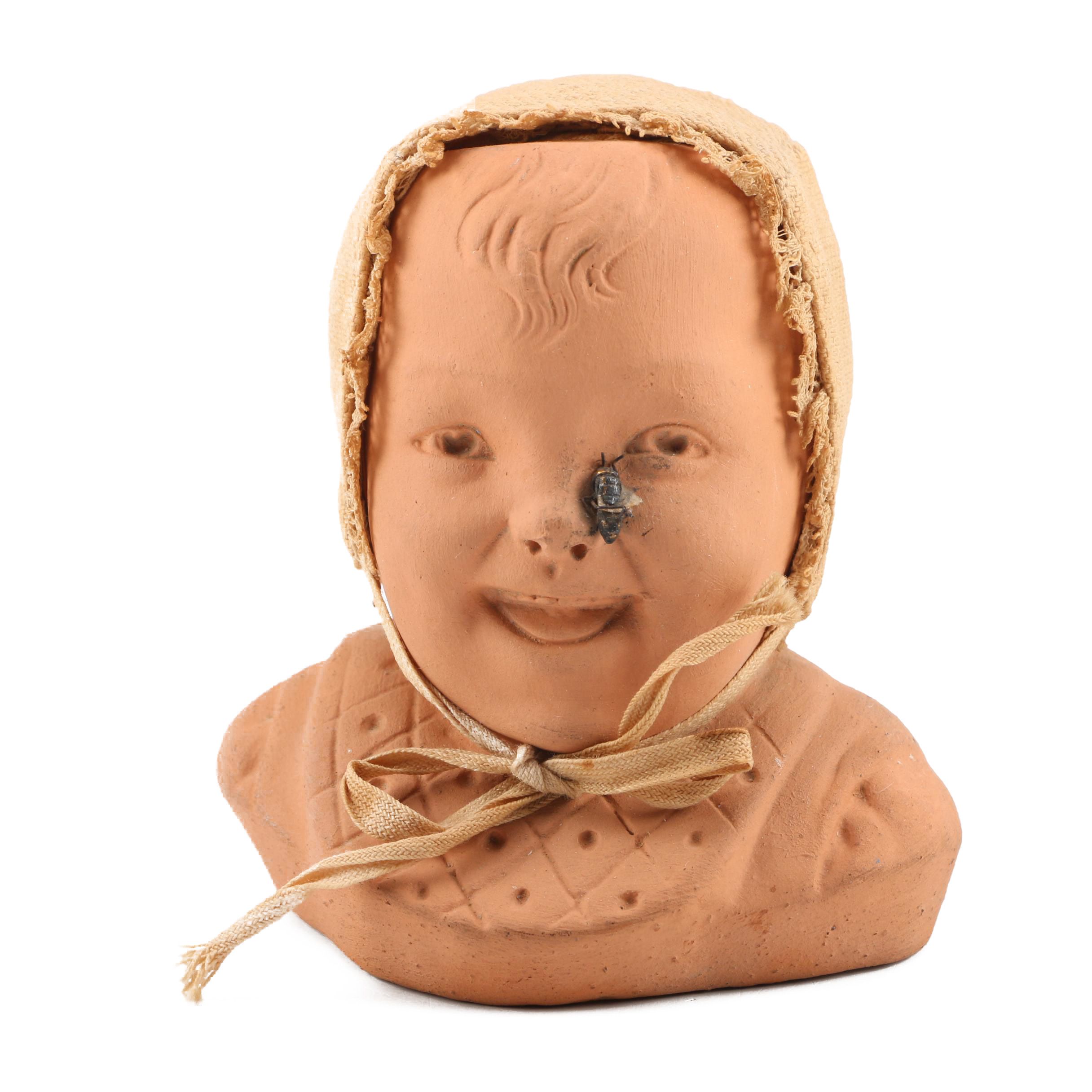 Antique GD Paris Depose Terracotta Laughing Baby Bust