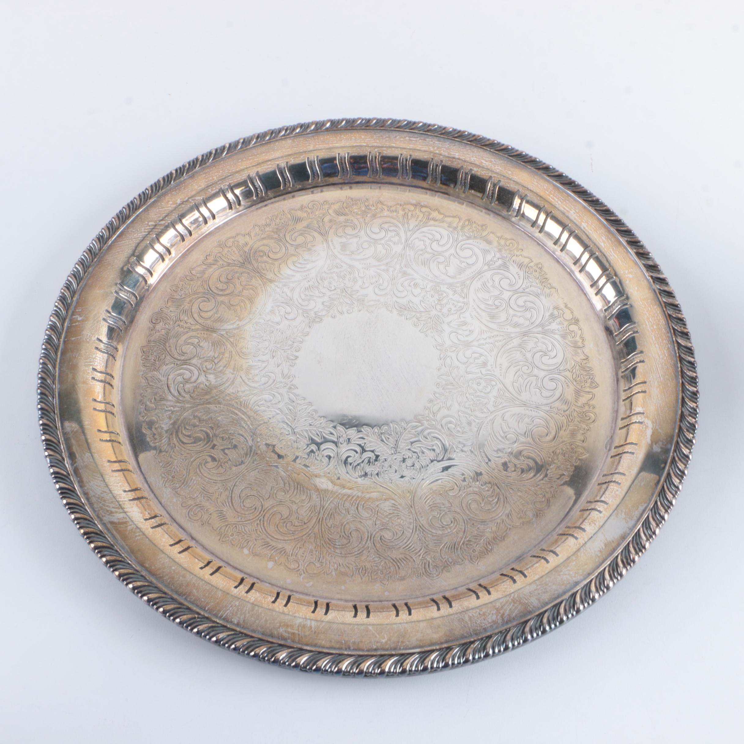 Wm. A. Rogers Silver Plate Tray and Silver Plate Overlay Decanter Set