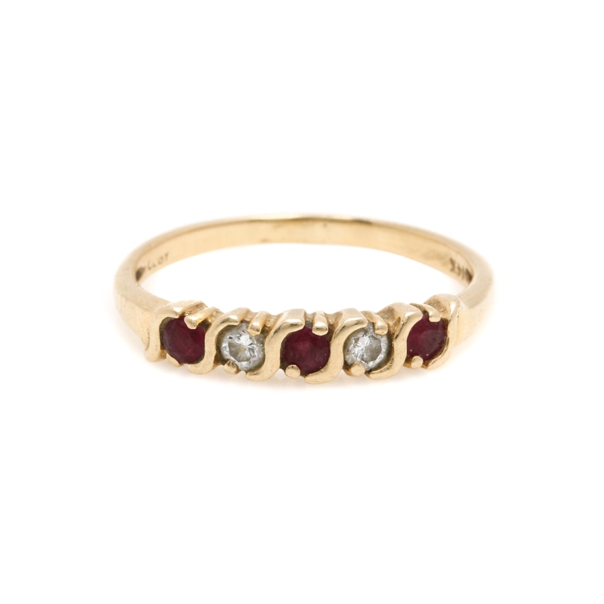 14K Yellow Gold Ruby and Diamond Ring