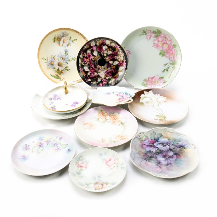Collection of Vintage Porcelain Floral Plates