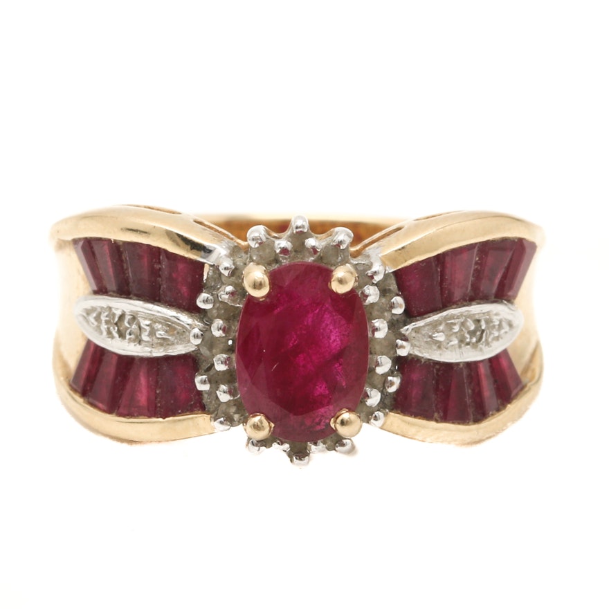 14K Yellow Gold Ruby and Diamond Ring