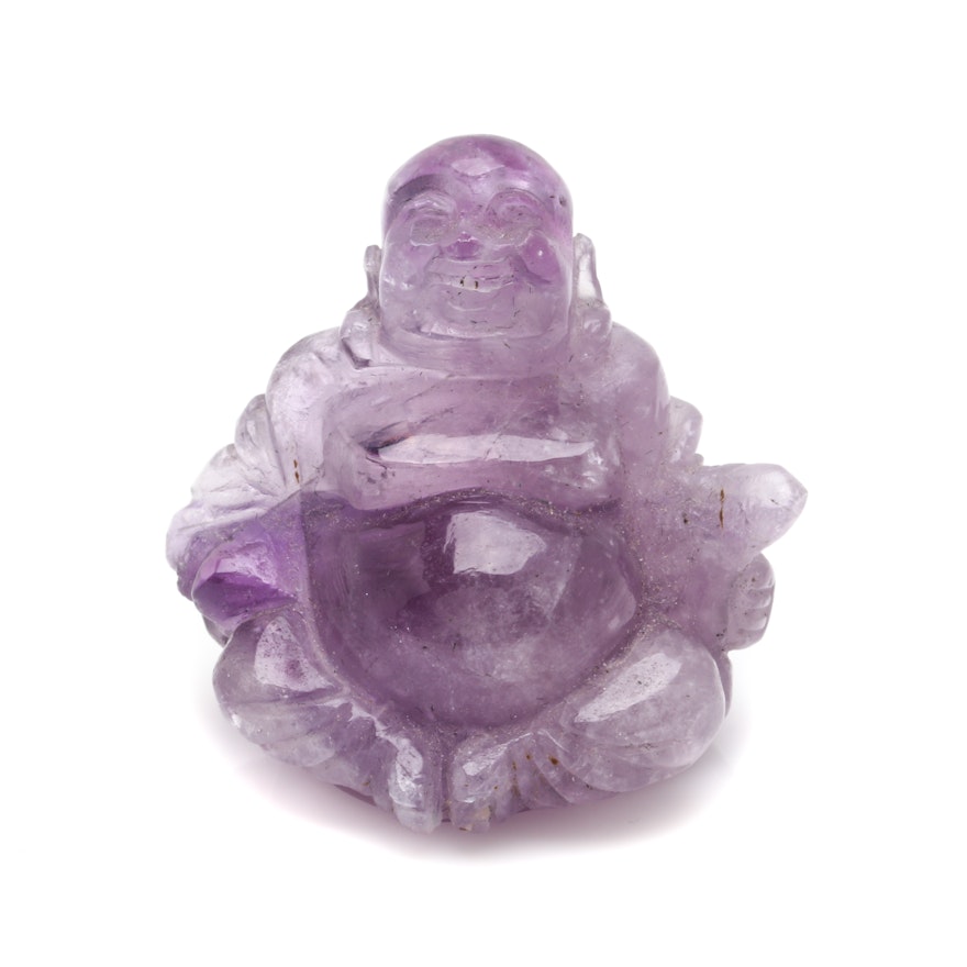 156 CT Amethyst Carved Buddha Figurine