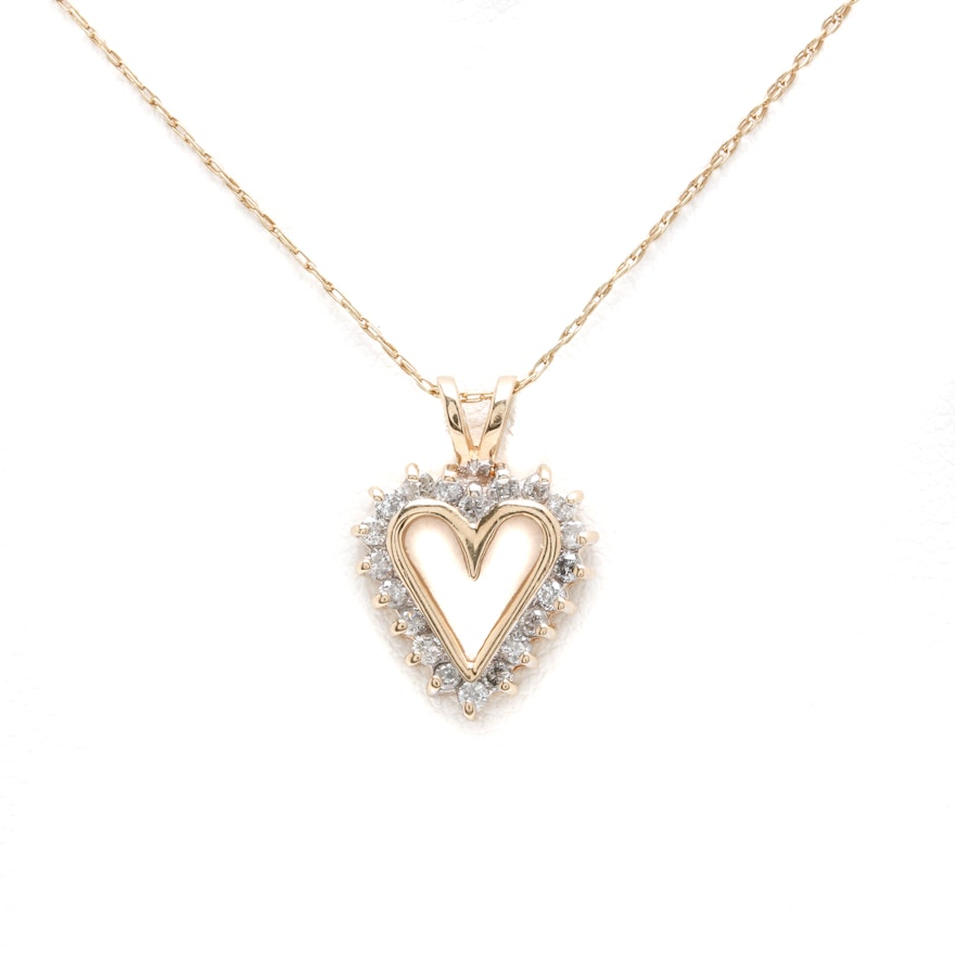 10K Yellow Gold Diamond Heart Pendant Necklace