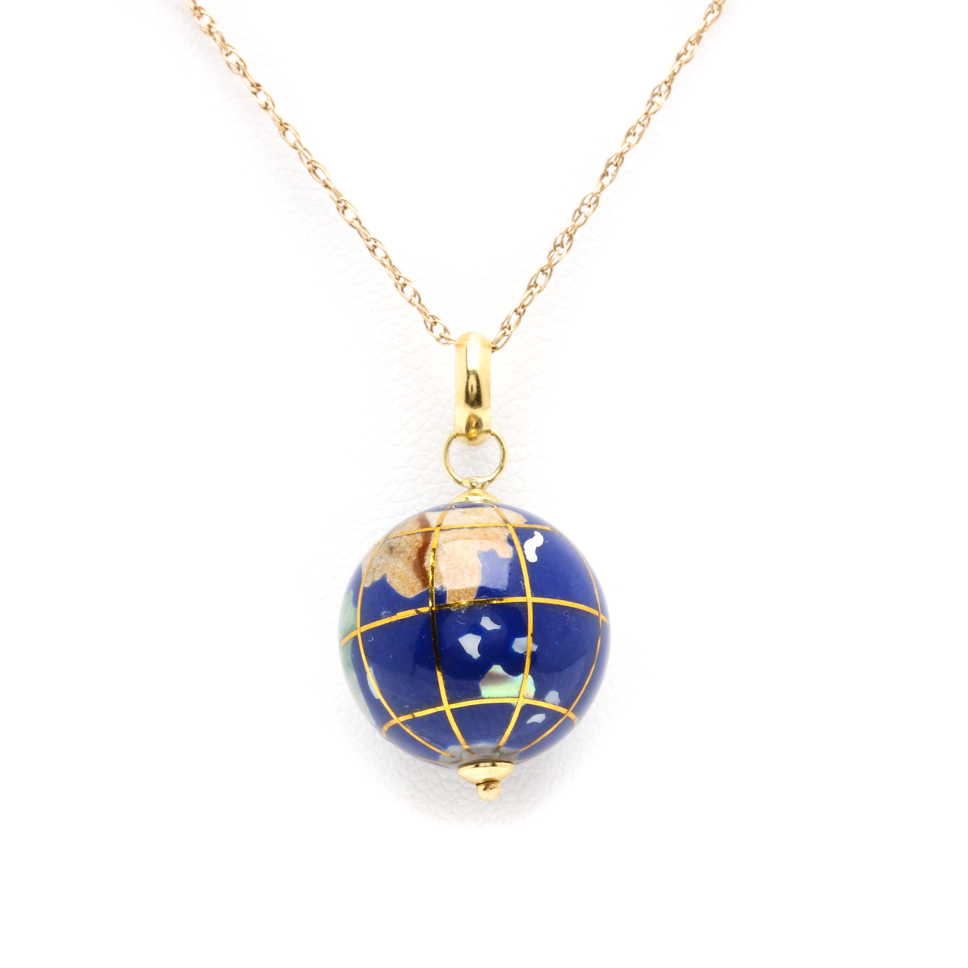 14K Yellow Gold Gemstone Globe Pendant Necklace