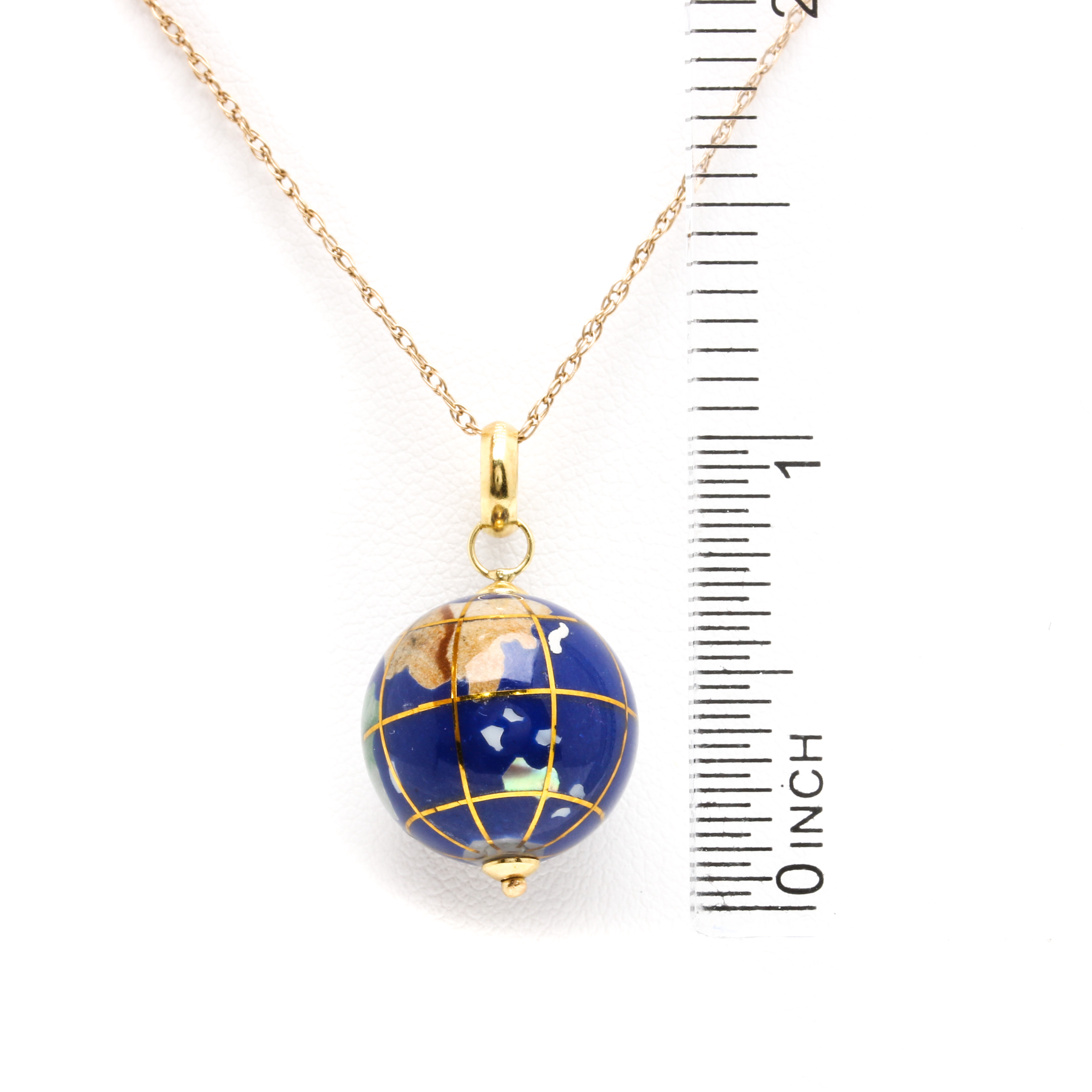 14K Yellow Gold Gemstone Globe Pendant Necklace