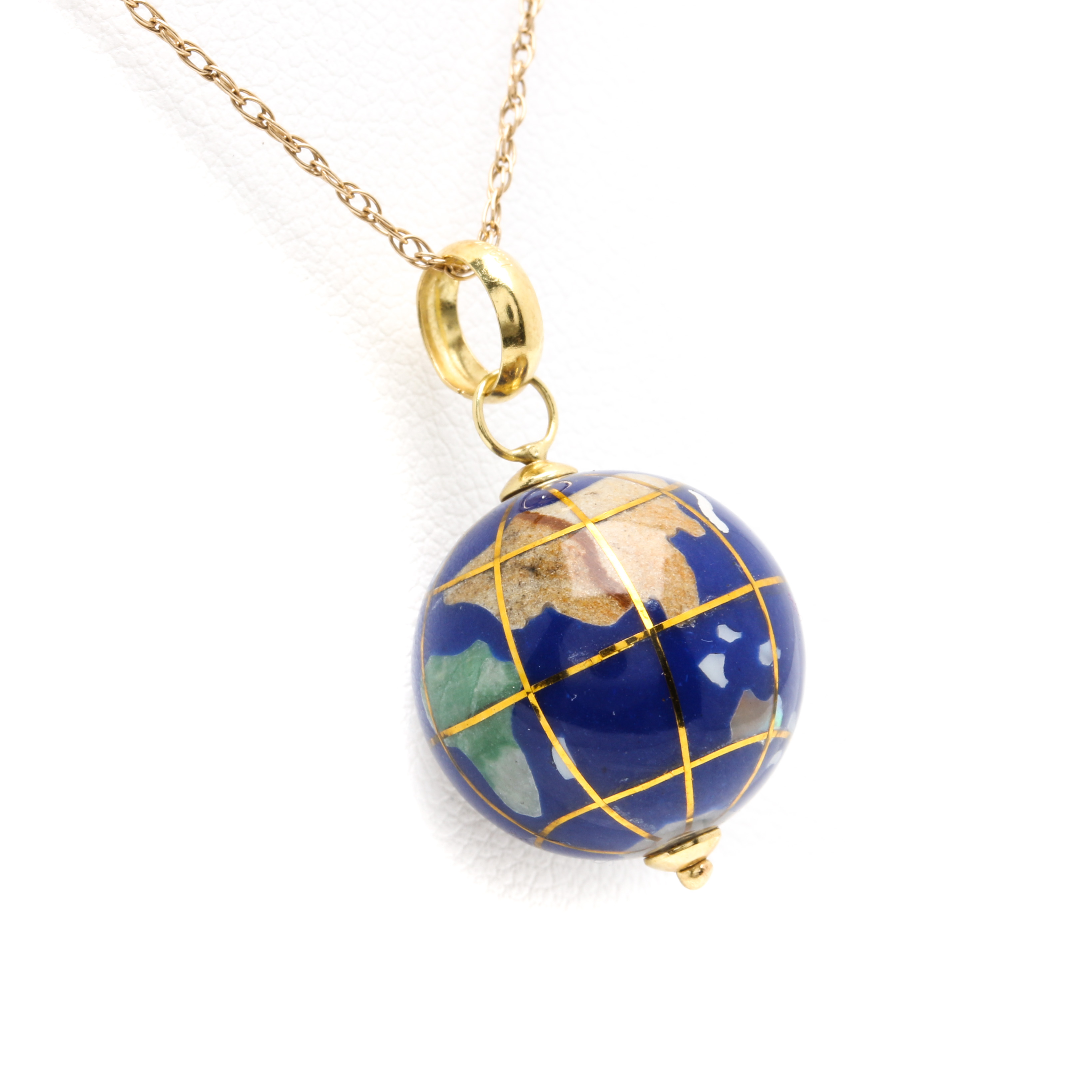 14K Yellow Gold Gemstone Globe Pendant Necklace