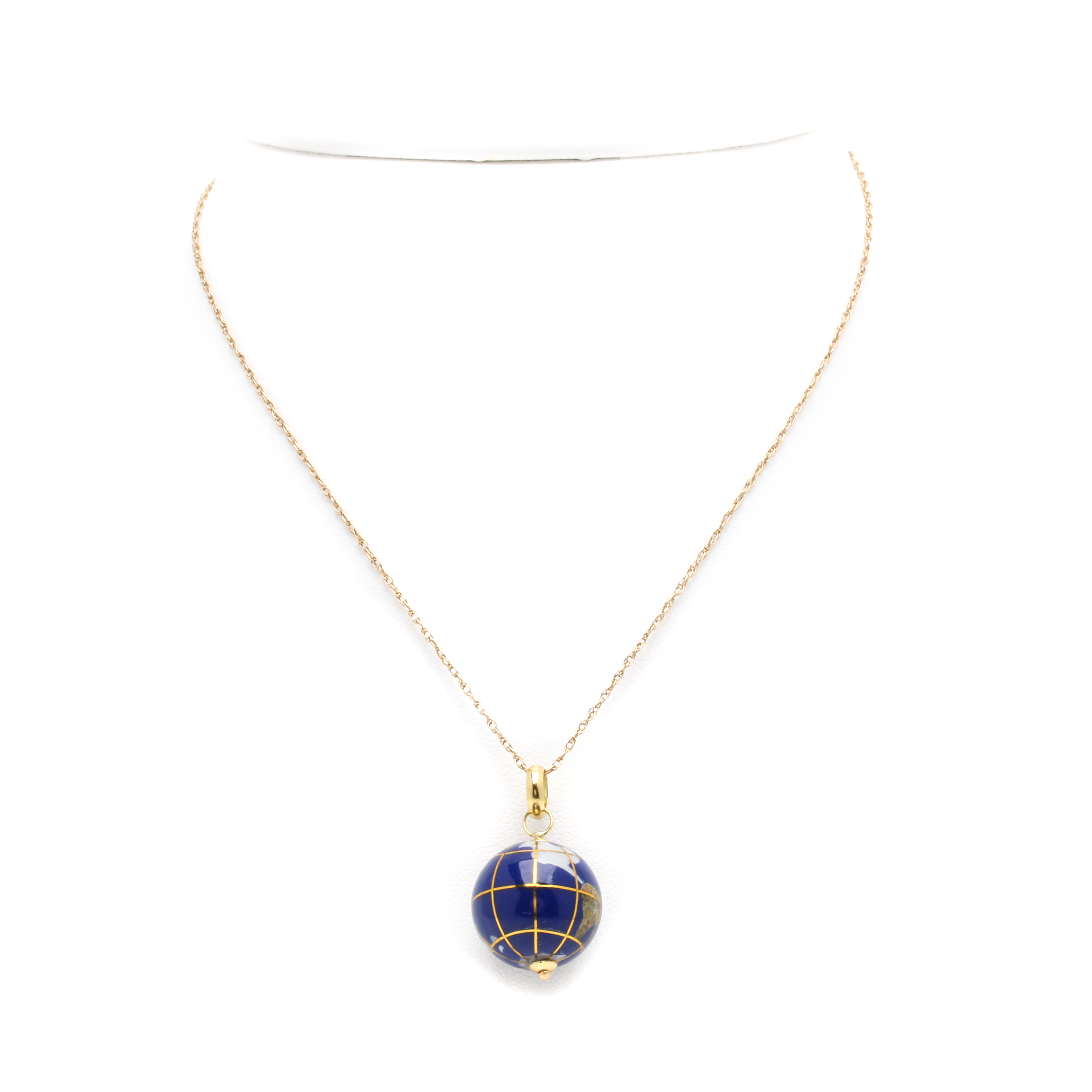 14K Yellow Gold Gemstone Globe Pendant Necklace