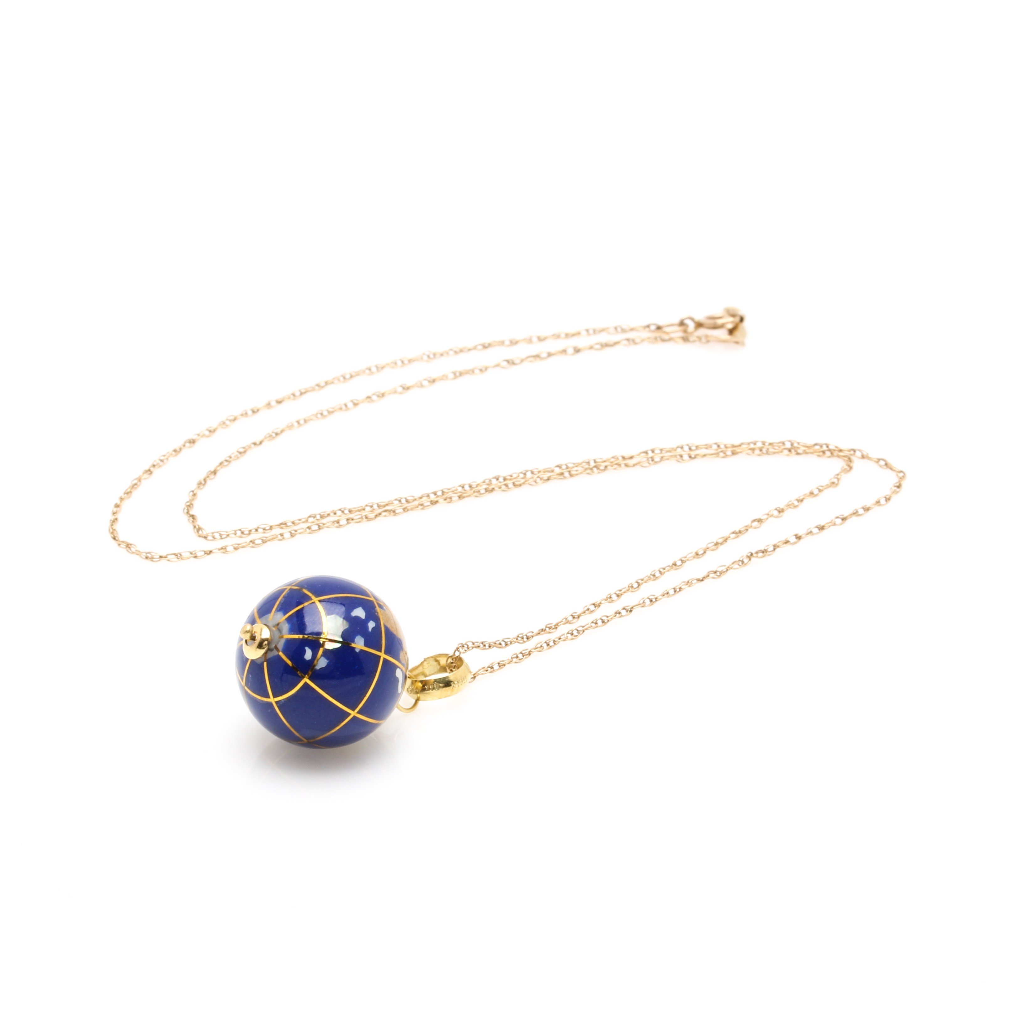 14K Yellow Gold Gemstone Globe Pendant Necklace