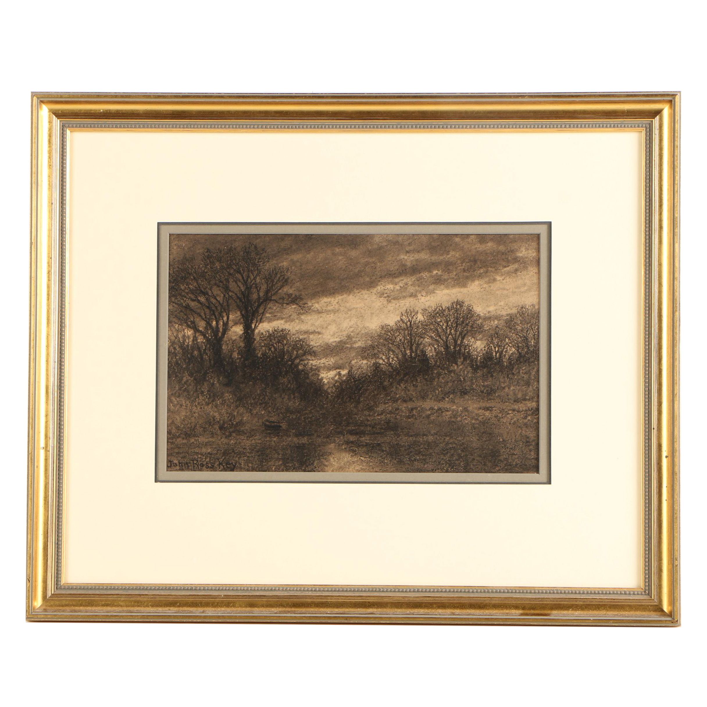 John Ross Key Charcoal Drawing on Paper