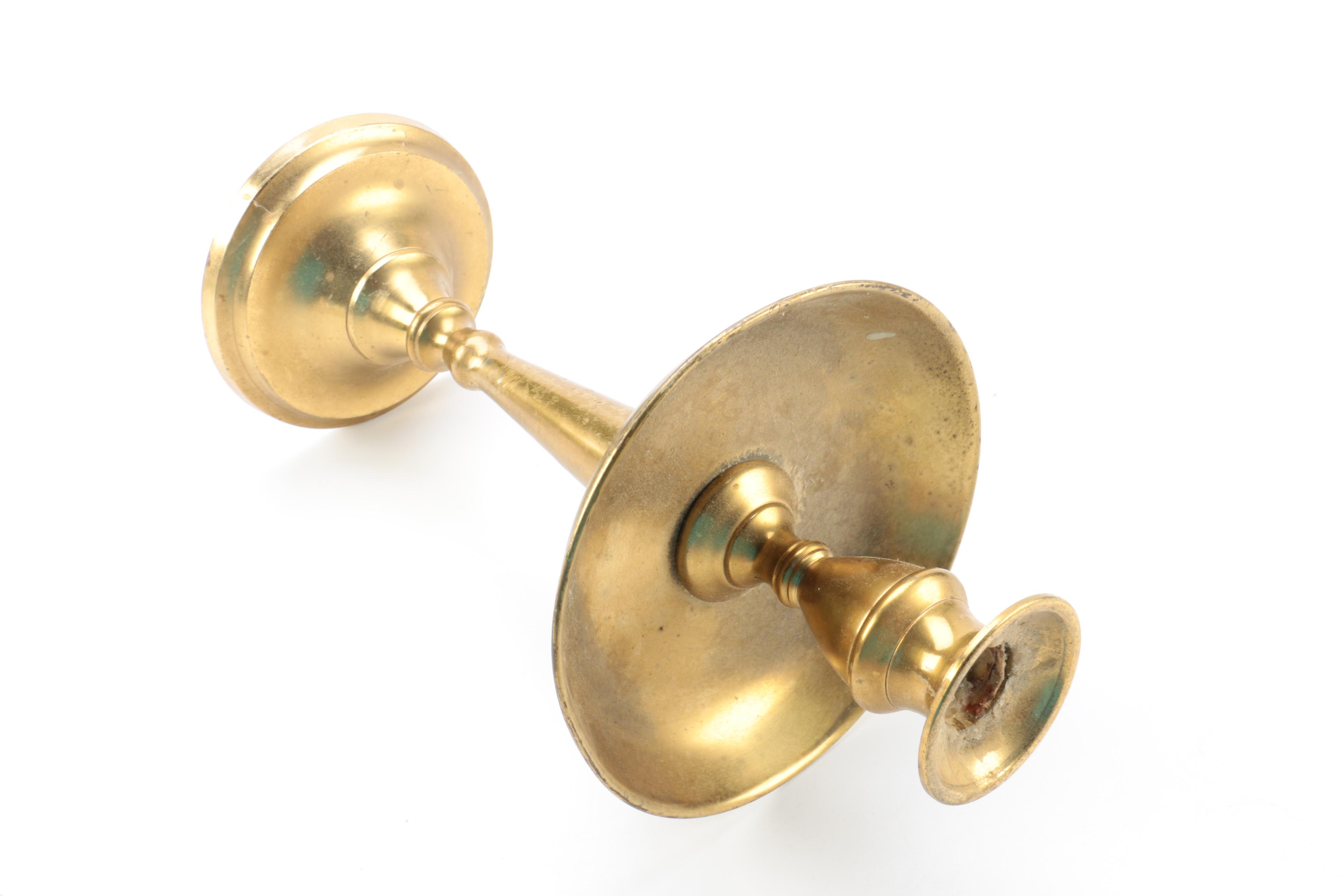 Brass and Copper Containers and a Candlestick