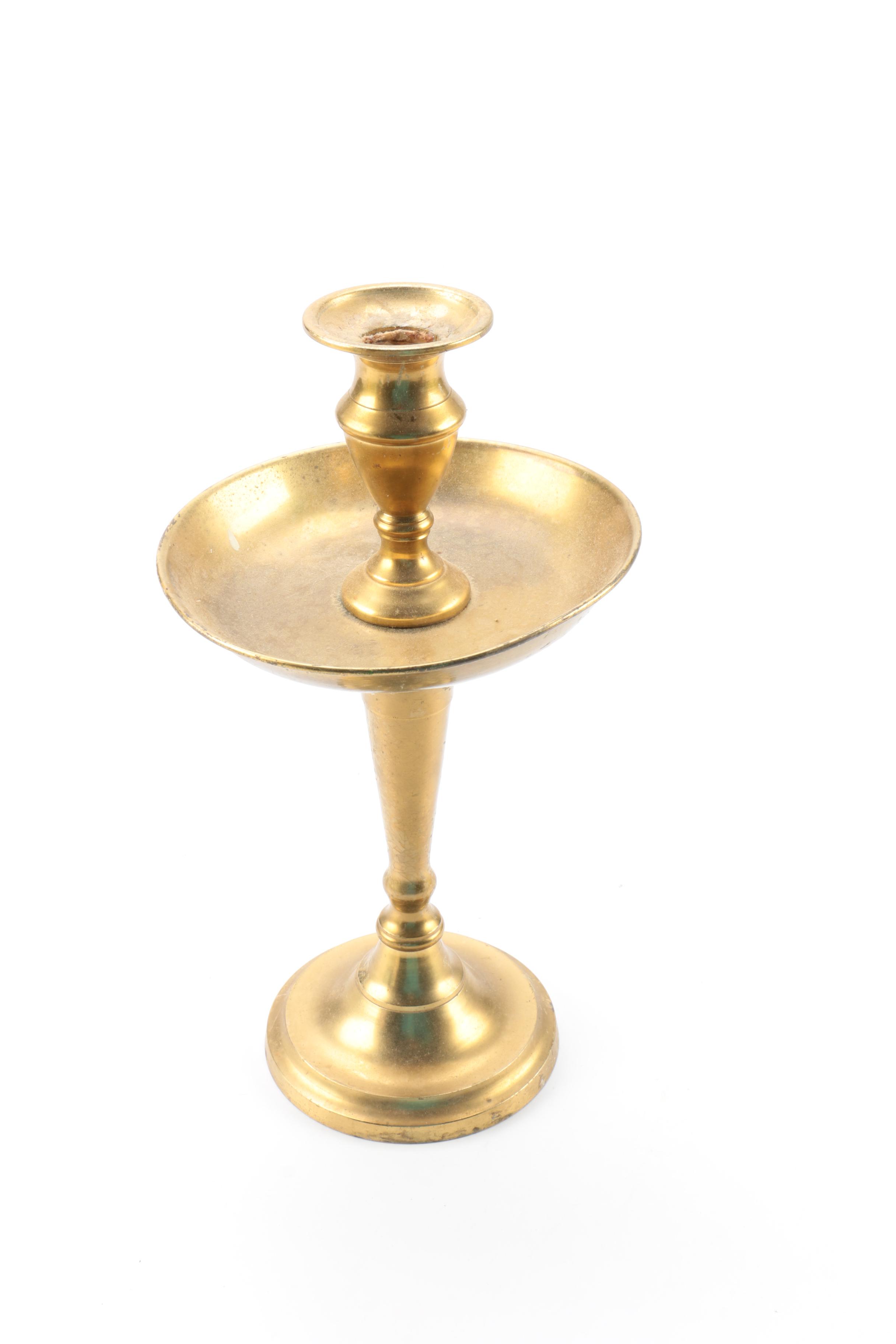 Brass and Copper Containers and a Candlestick