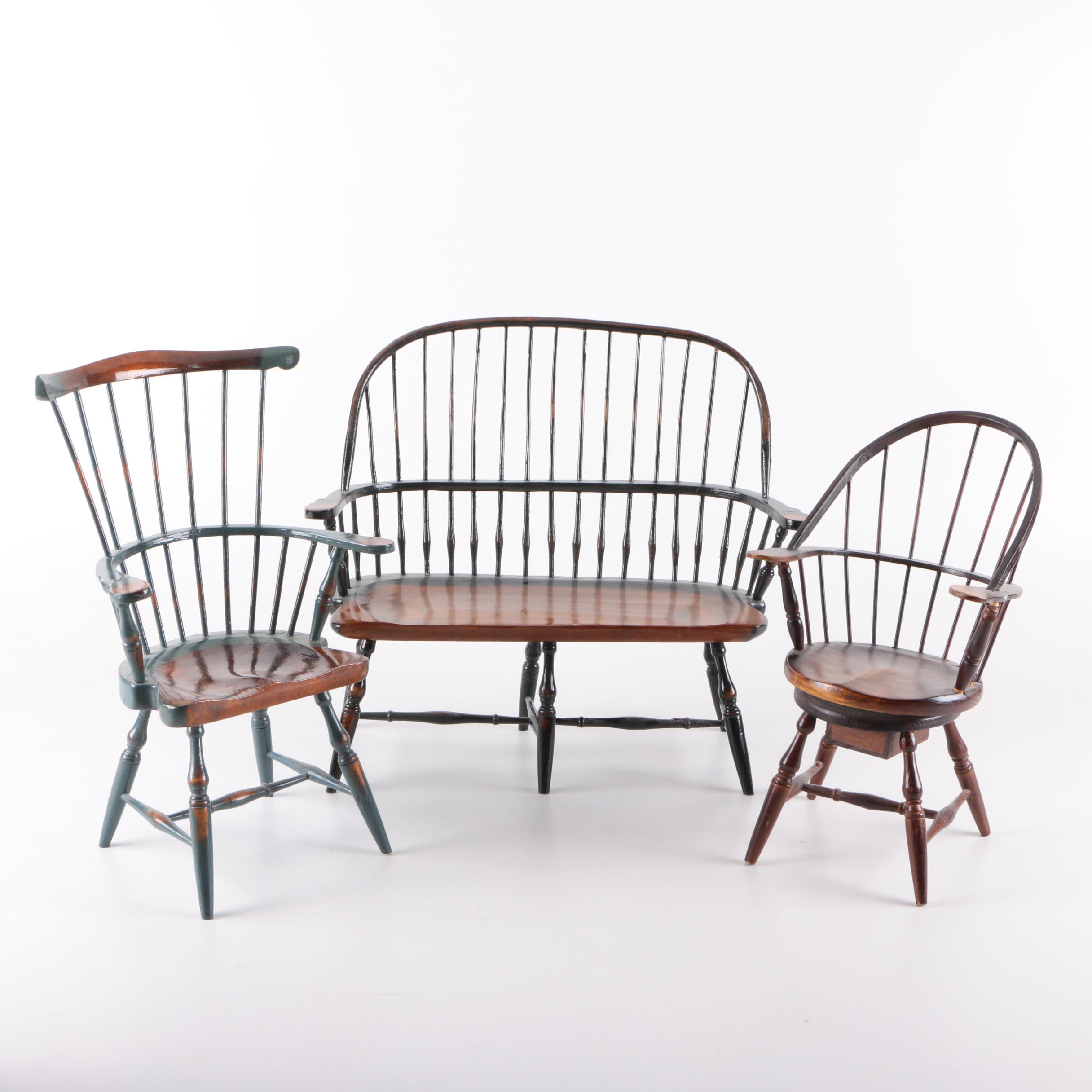 Windsor Chairs and Bench for 18 Inch Dolls