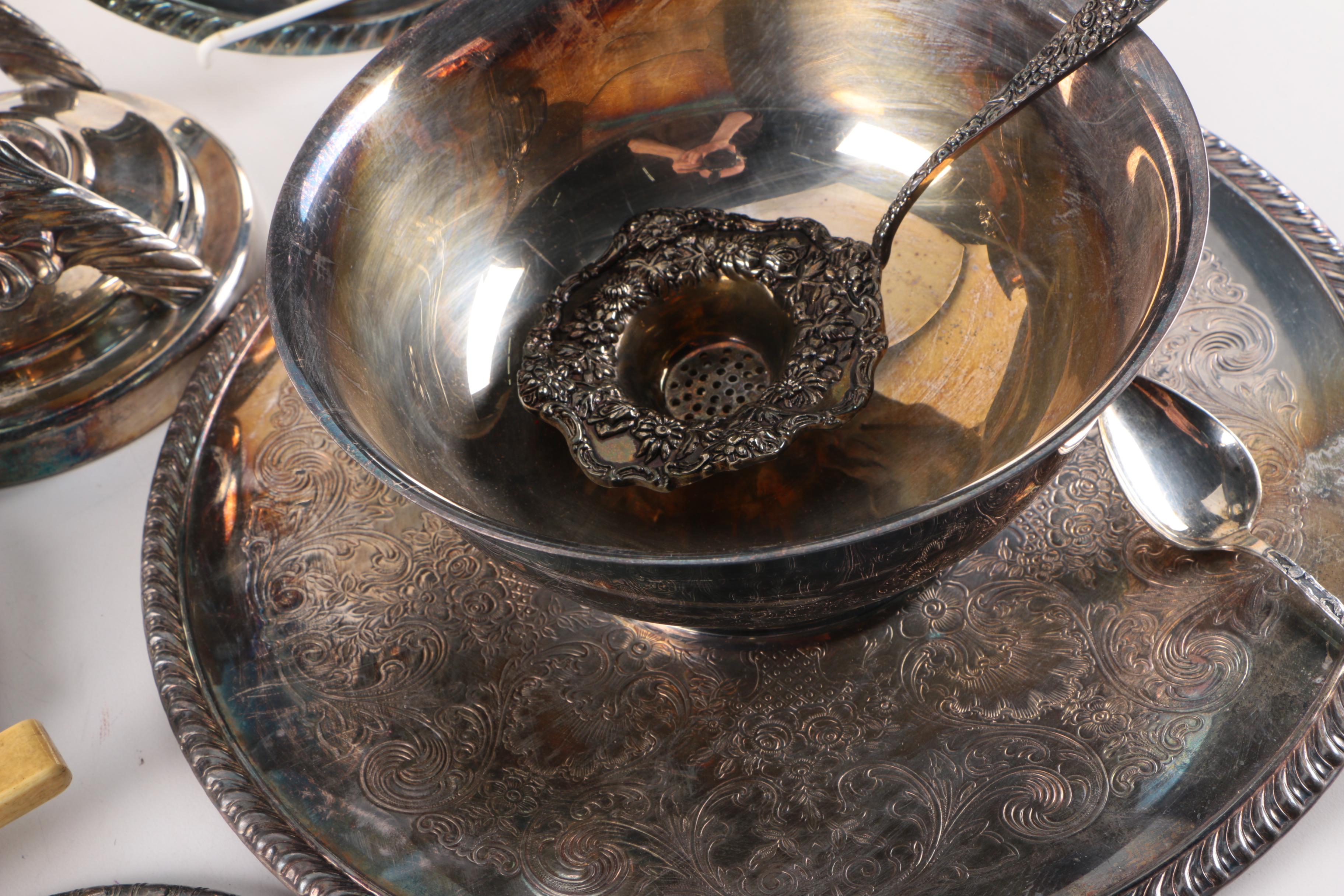 International Silver Co. Silver Plate Platter and Other Silver Plate and Crystal