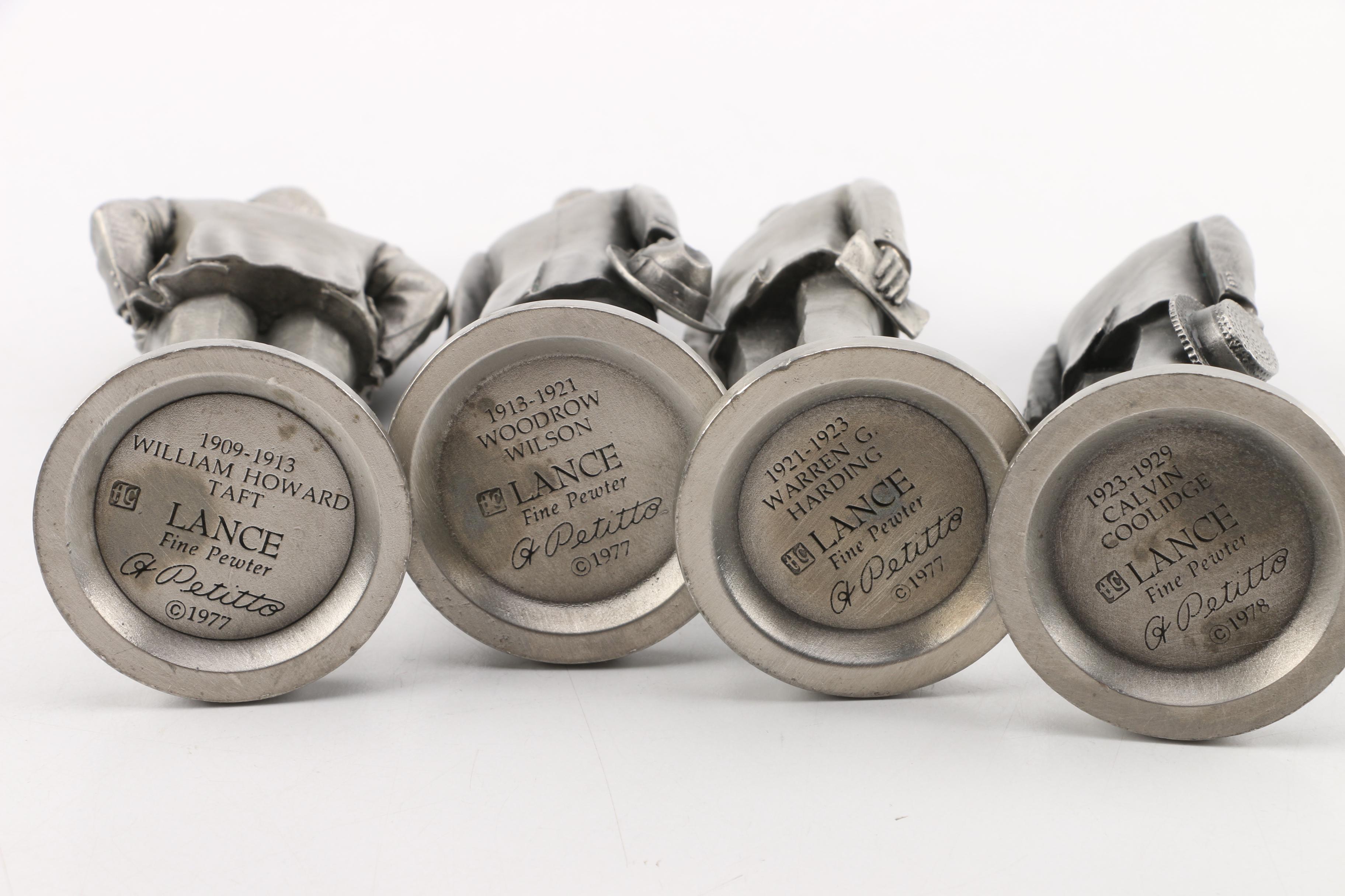 Lance Pewter President Figurines including Taft, Wilson, Harding, and Coolidge