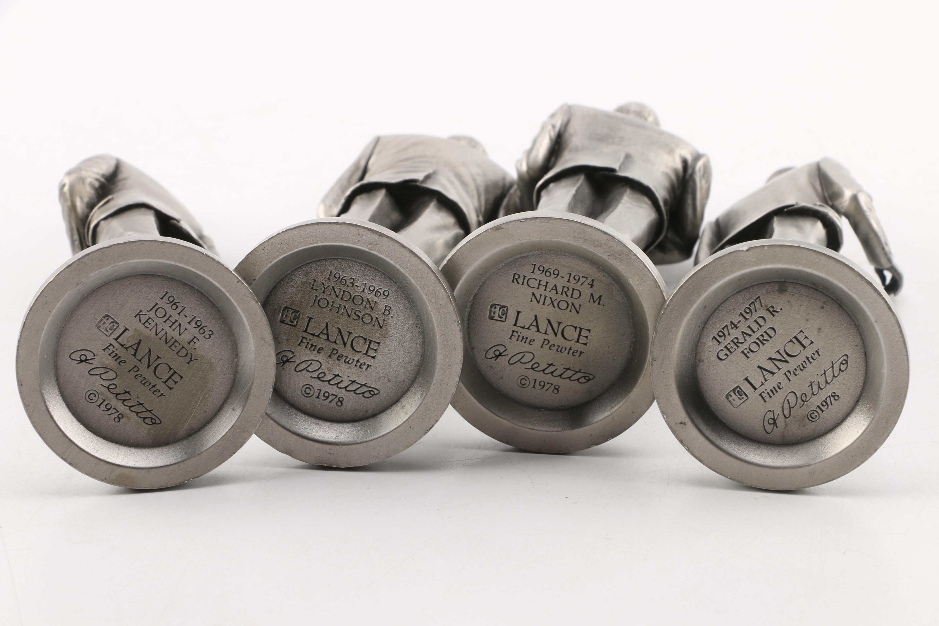 Lance Pewter President Figures including Kennedy, Johnson, Nixon, and Ford
