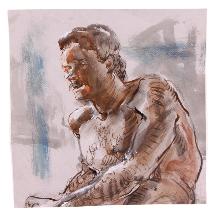 Original Mixed Media Male Figure Study by Lois Davis