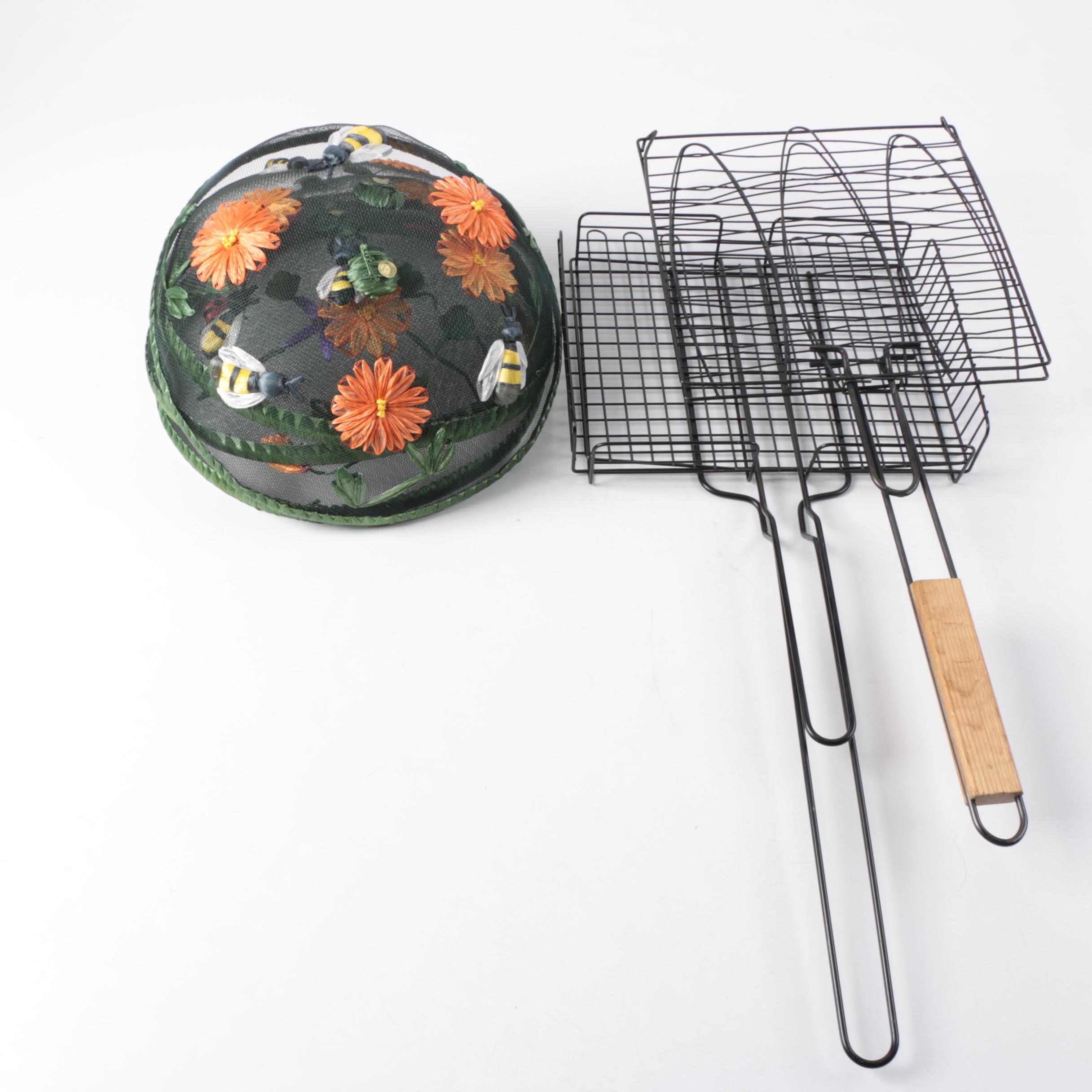 Barbecue Grilling Baskets and Decorative Food Protection Screens