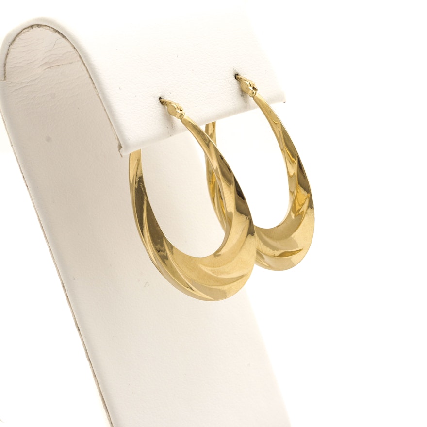 14K Yellow Gold Textured Hoop Earrings