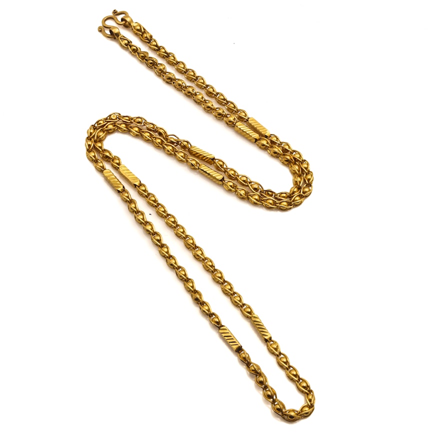 22K Yellow Gold Bar and Ball Link Chain Necklace