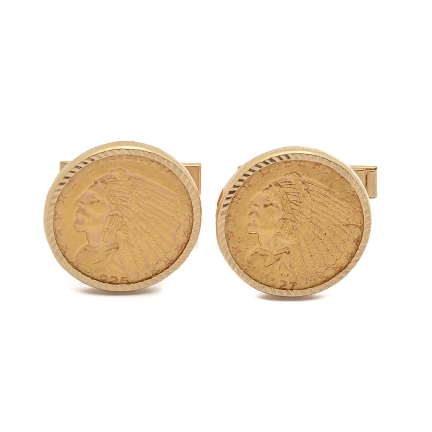 Indian Head Quarter Eagle Gold Coin Cufflinks