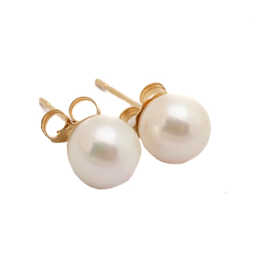 14K Yellow Gold Cultured Pearl Earrings