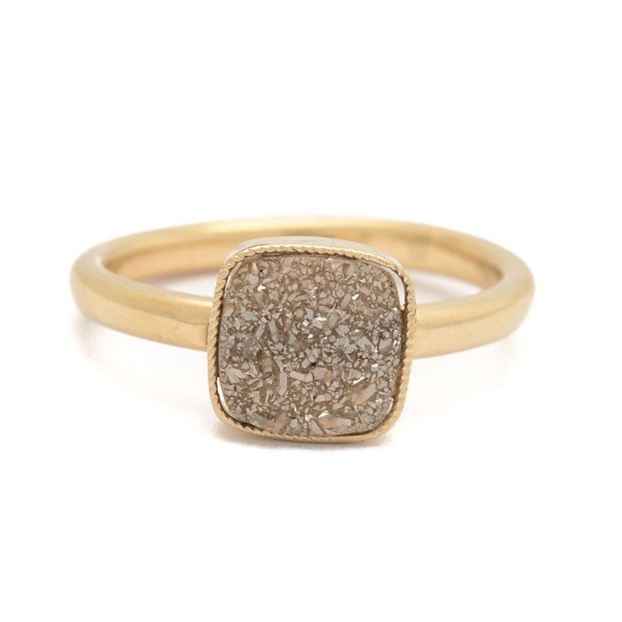 14K Yellow Gold Bezel Set Druzy Ring