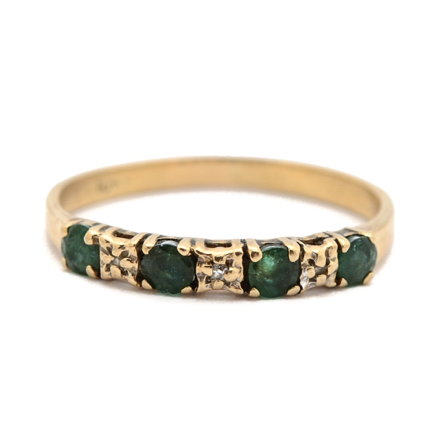 10K Yellow Gold Emerald and Diamond Ring